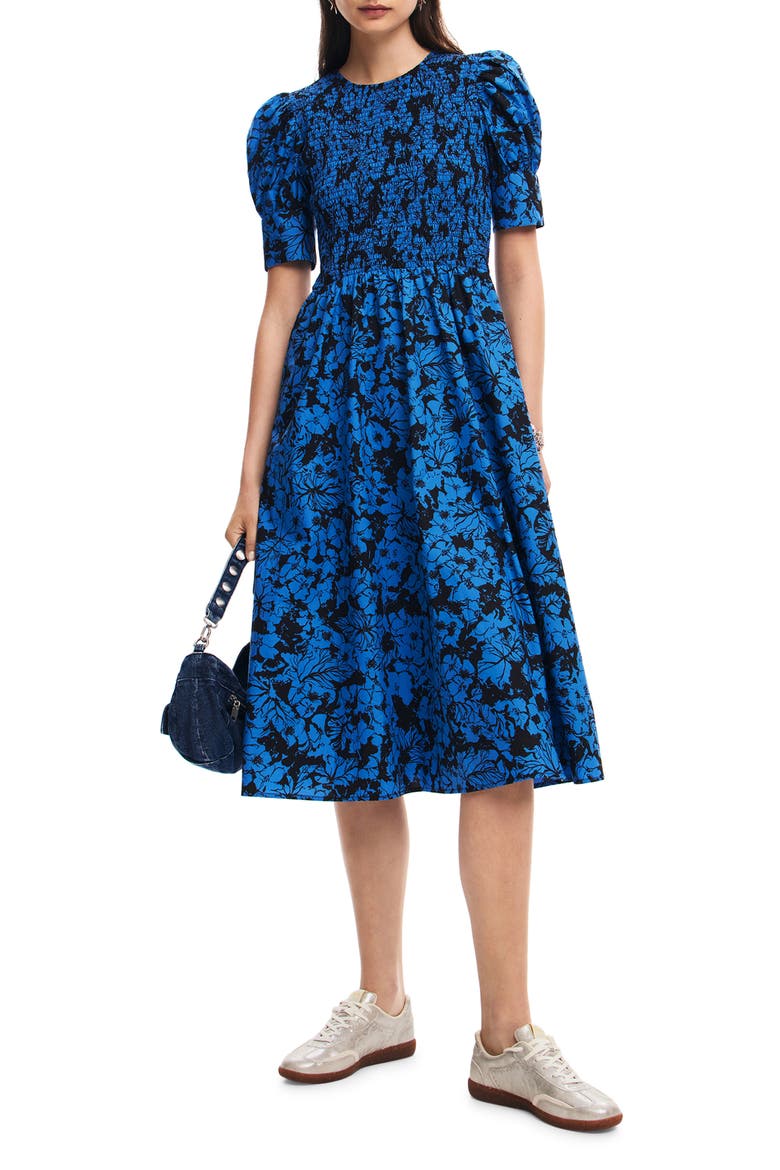 San Diego Puff Sleeve Fit & Flare Dress, Main, color, BLUE
