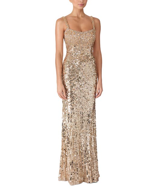 Jenny Packham Mirabeau Sequin-embellished Dress In Gold
