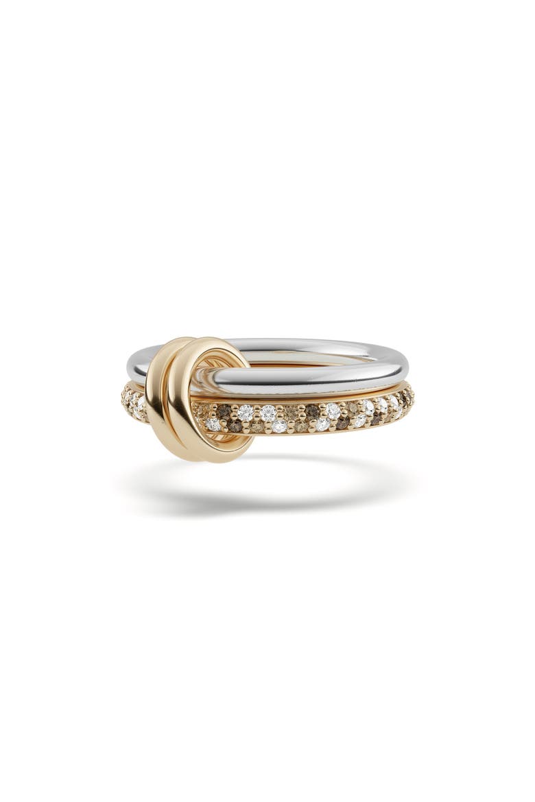 Petite Virgo Pavé Diamond Linked Rings, Main, color, STERLING SILVER/ YELLOW GOLD