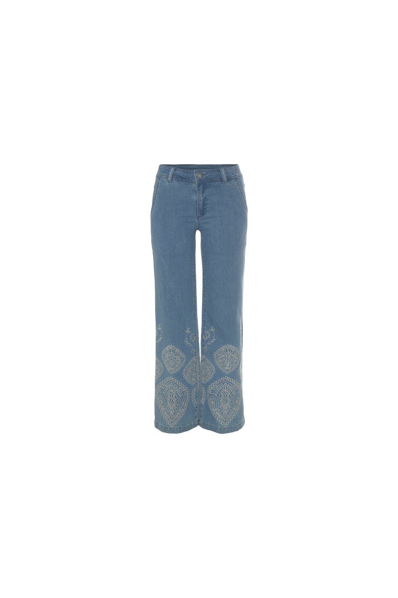 Embroidered Wide Leg Jeans, Alternate, color, Denim Blue Printed