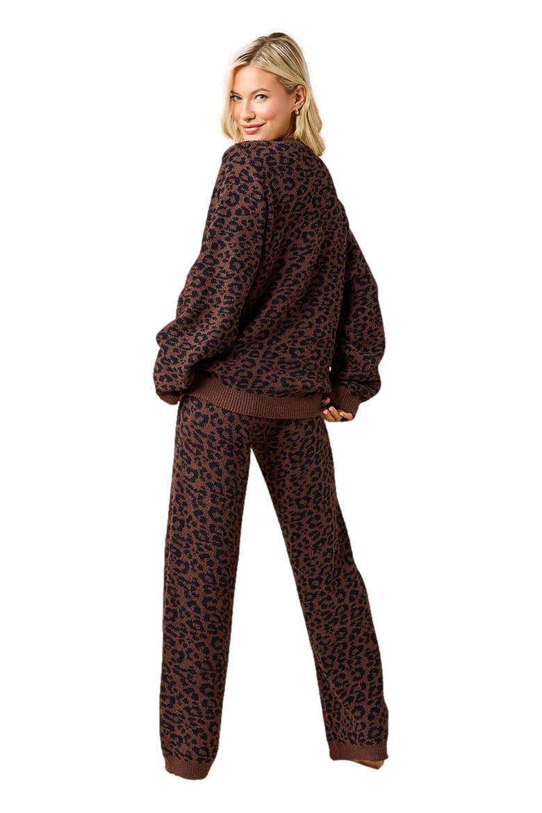 Marshmallow Leopard Crew Neck Lounge Set, Alternate, color, Wild Espresso