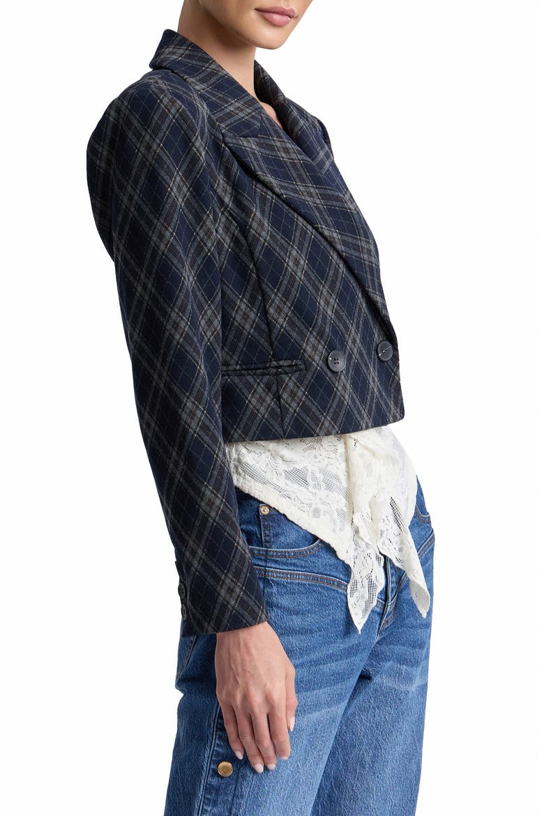 Plaid Double Breasted Cropped Blazer, Alternate, color, NAVY PLAID ARGYLE