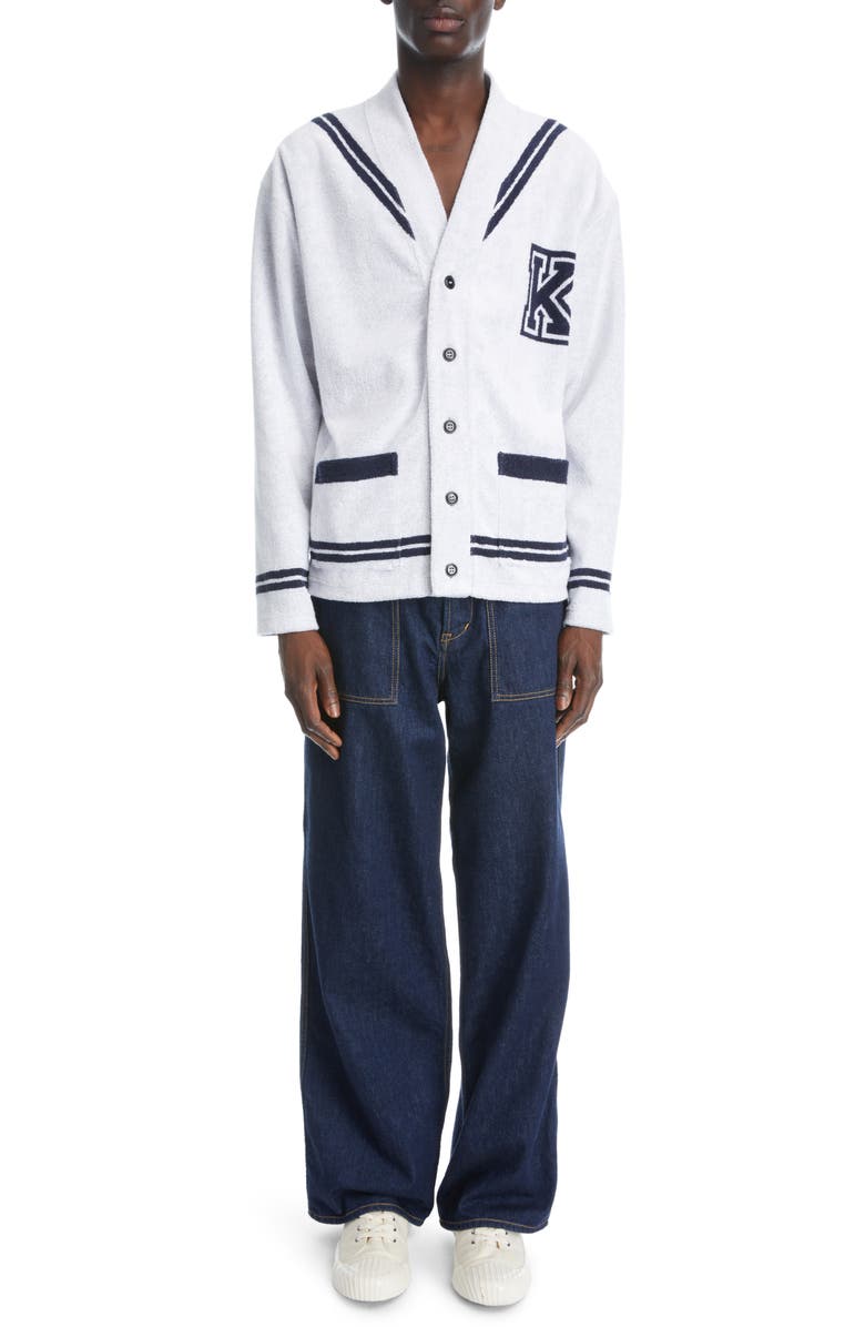 KENZO Sailor V-Neck Terry Cloth Varsity Cardigan, Alternate, color, 