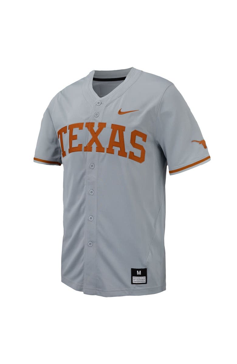 Nike Men's Nike Gray Texas Longhorns Replica Full-Button Baseball Jersey, Alternate, color,