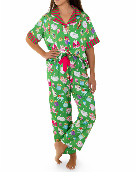 Holiday Bauble Silky Short Sleeve Pants Set