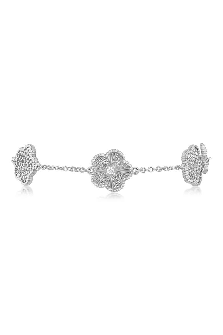 Pavé Cubic Zirconia Striated Clover Line Bracelet, Alternate, color, CLEAR SILVER