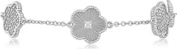 Pavé Cubic Zirconia Striated Clover Line Bracelet