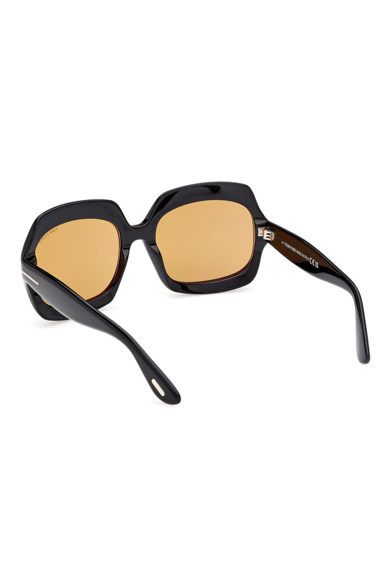 Ren 60mm Geometric Sunglasses, Alternate, color, SHINY BLACK / BROWN