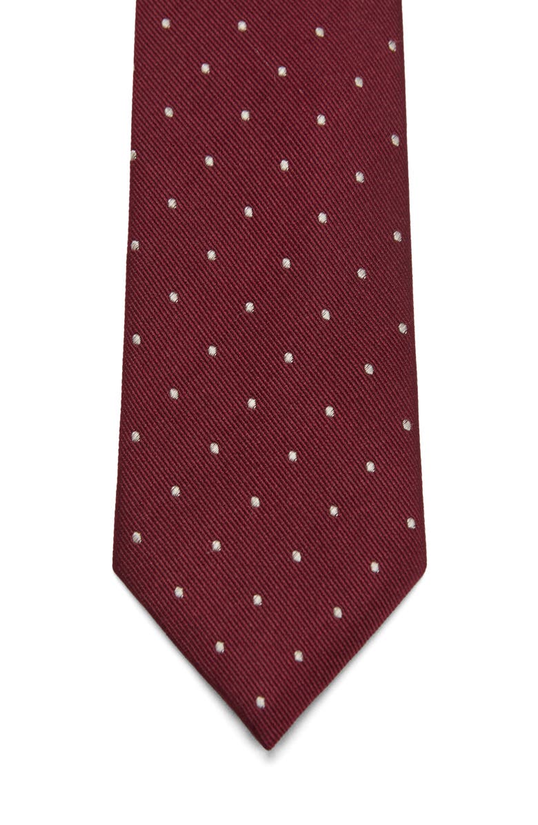MANGO Polka Dot Silk Blend Tie, Alternate, color, Burgundy
