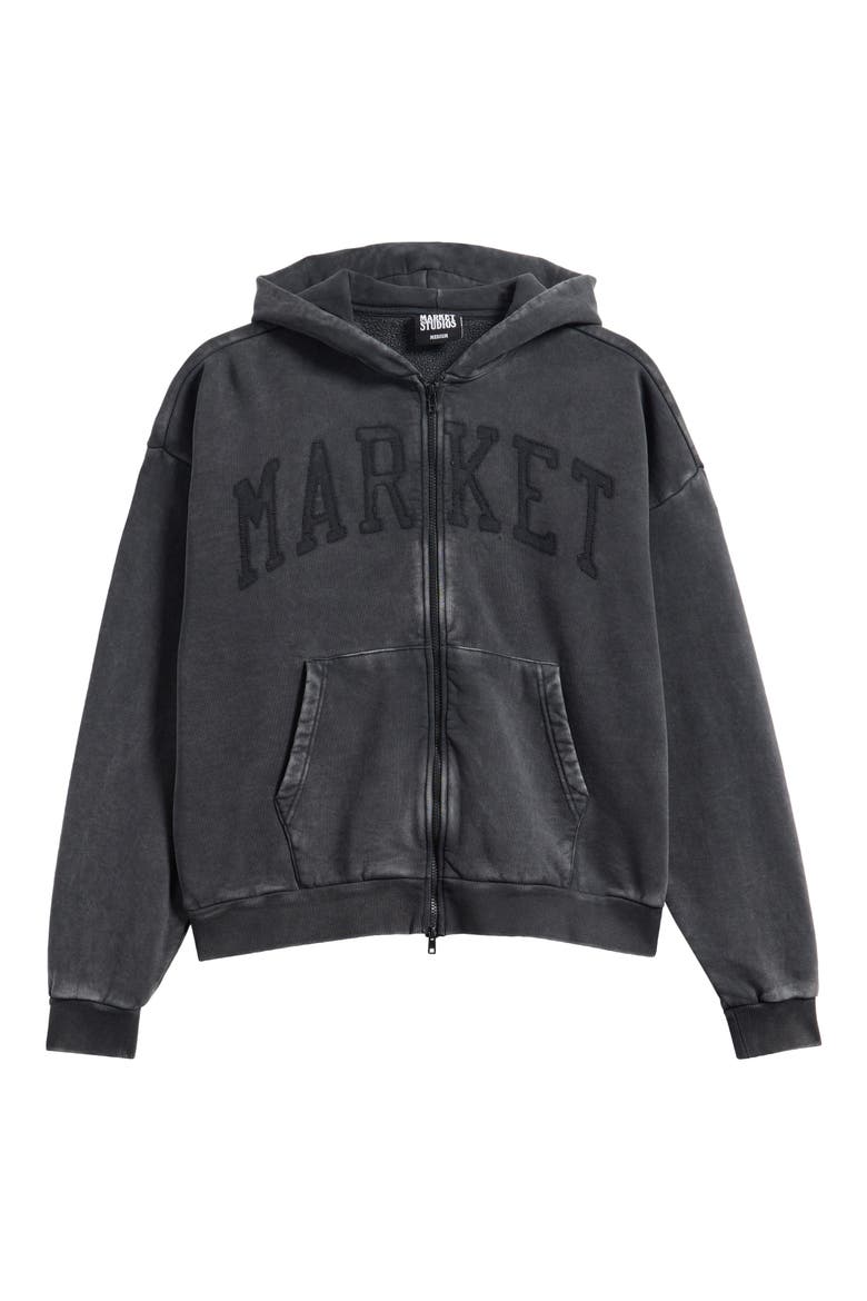 Shadow Arc Cotton Full Zip Hoodie, Alternate, color, WASHED BLACK