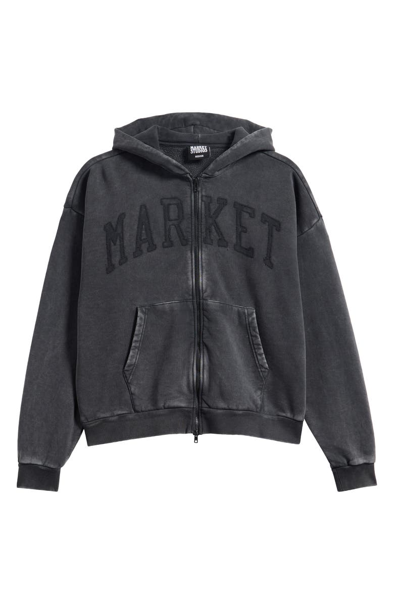 MARKET Shadow Arc Cotton Full Zip Hoodie, Main, color, Washed Black
