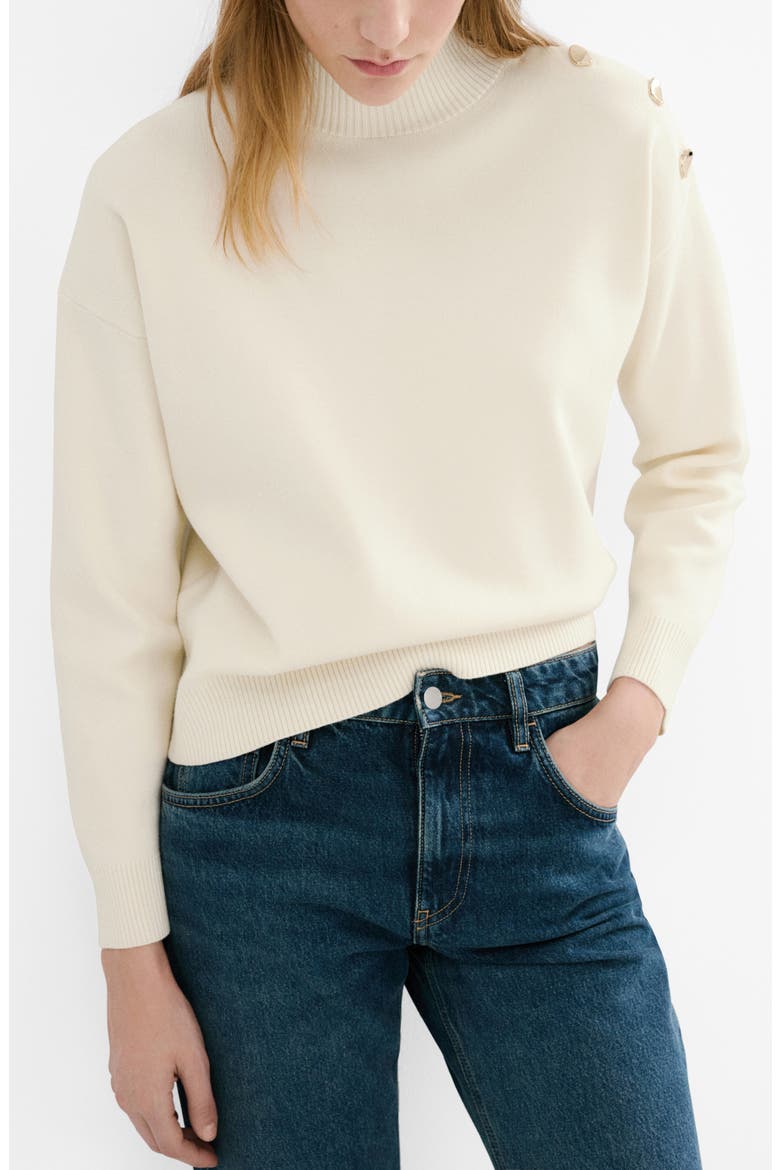 Mock Neck Sweater with Shoulder Buttons, Main, color, ECRU