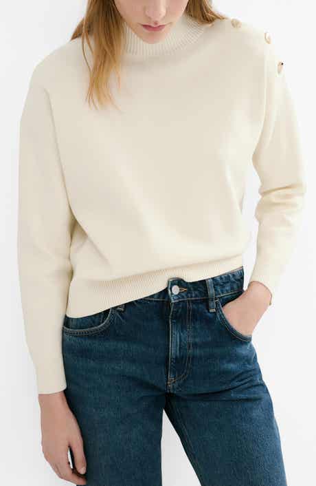 Mock Neck Sweater with Shoulder Buttons