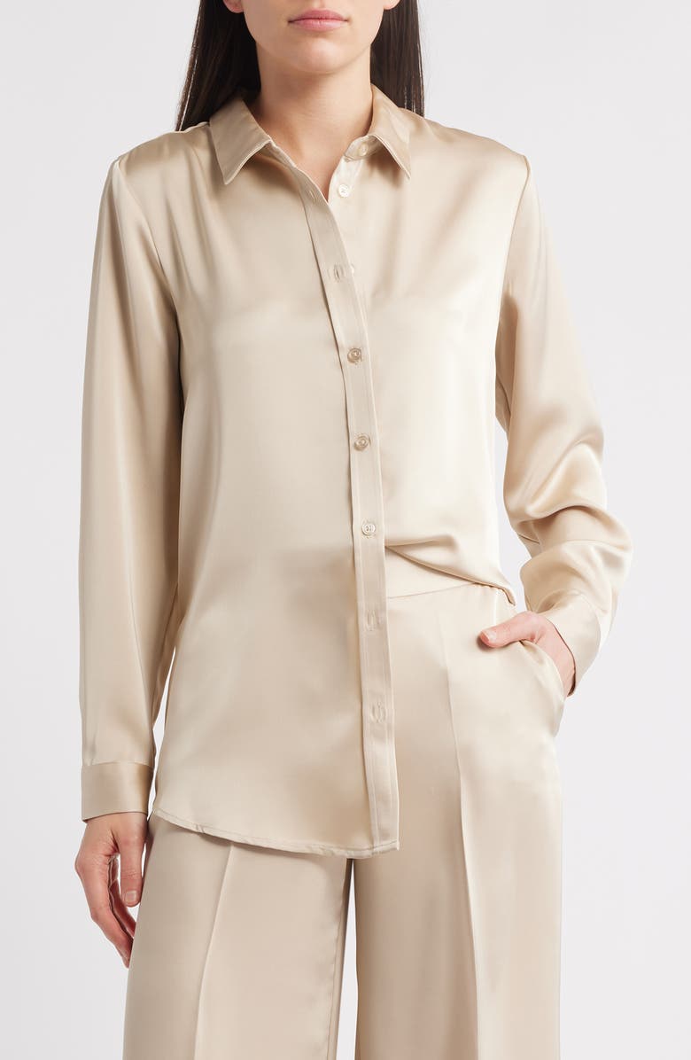 Tahari ASL Satin Button-Up Shirt, Main, color,