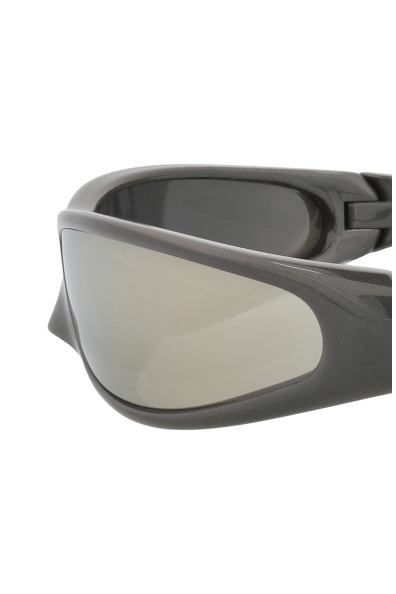 76mm Mirrored Shield Wrap Sunglasses, Alternate, color, GREY GREY WHITE