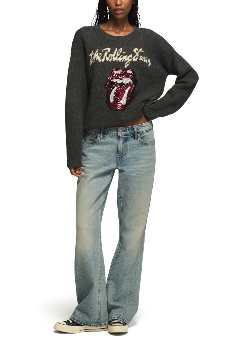 Rolling Stones Sequin Sweater, Alternate, color, CHARCOAL HEATHER