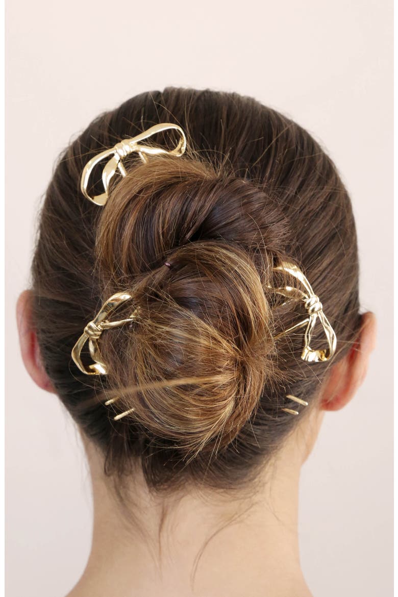 Bow Organica Hair Pin, Alternate, color, GOLD