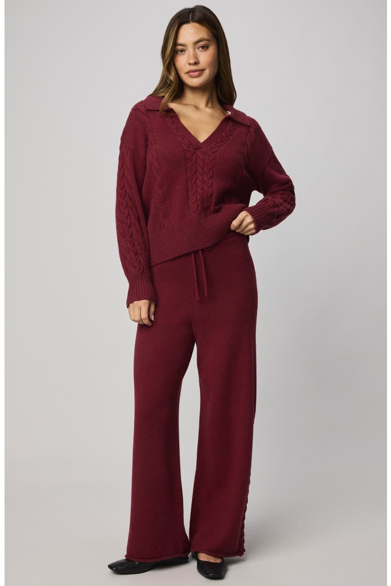 Jet Set Cable Stitch Polo Sweater, Alternate, color, CHERRY ON TOP RED