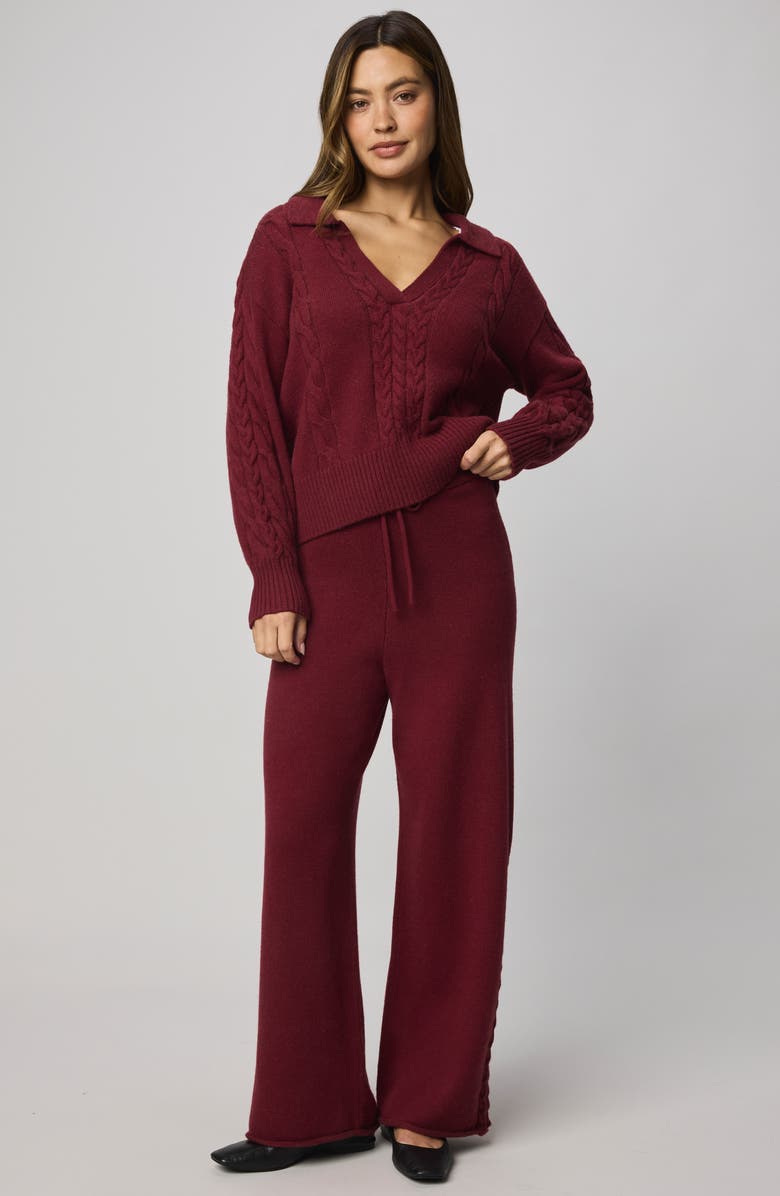 Splendid Jet Set Cable Stitch Polo Sweater, Alternate, color, Cherry On Top Red
