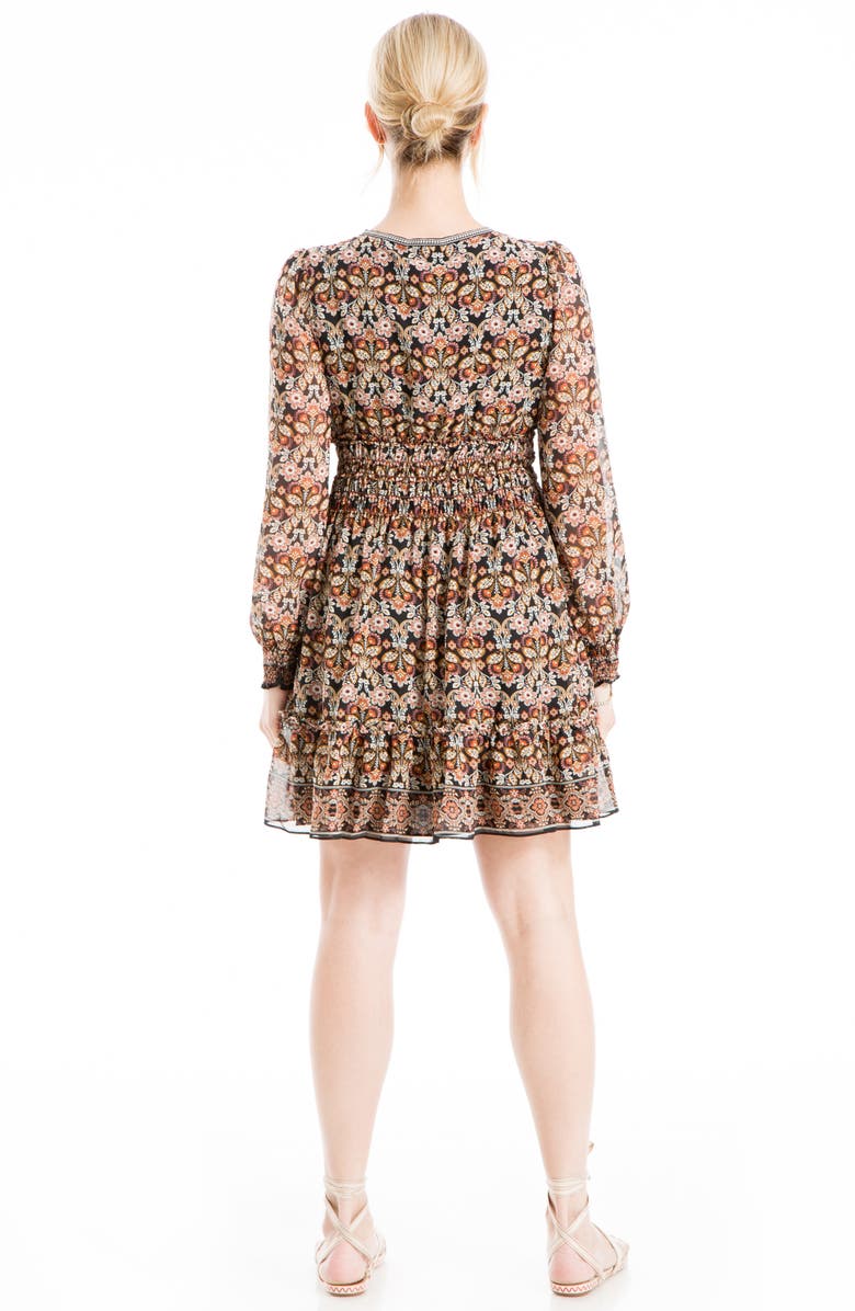 MAX STUDIO Geometric Floral Print Smocked Waist Dress, Alternate, color,
