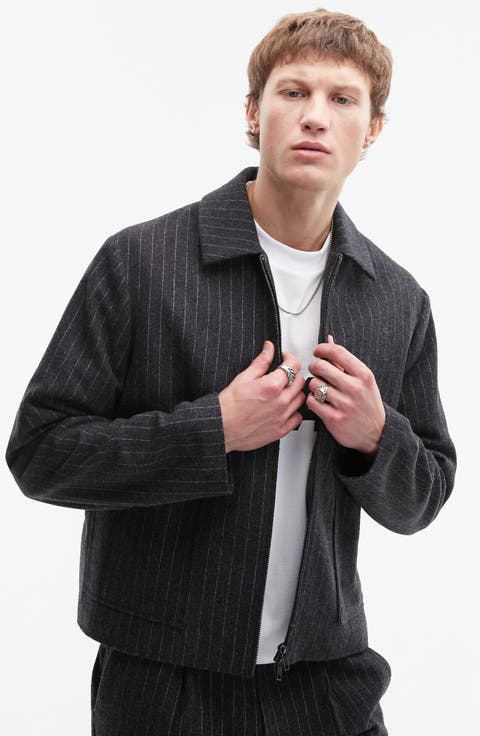Harrington Pinstripe Wool Blend Jacket