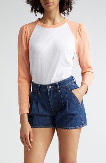 Veronica Beard Mason Colorblock Long Sleeve Cotton Baseball T-shirt
