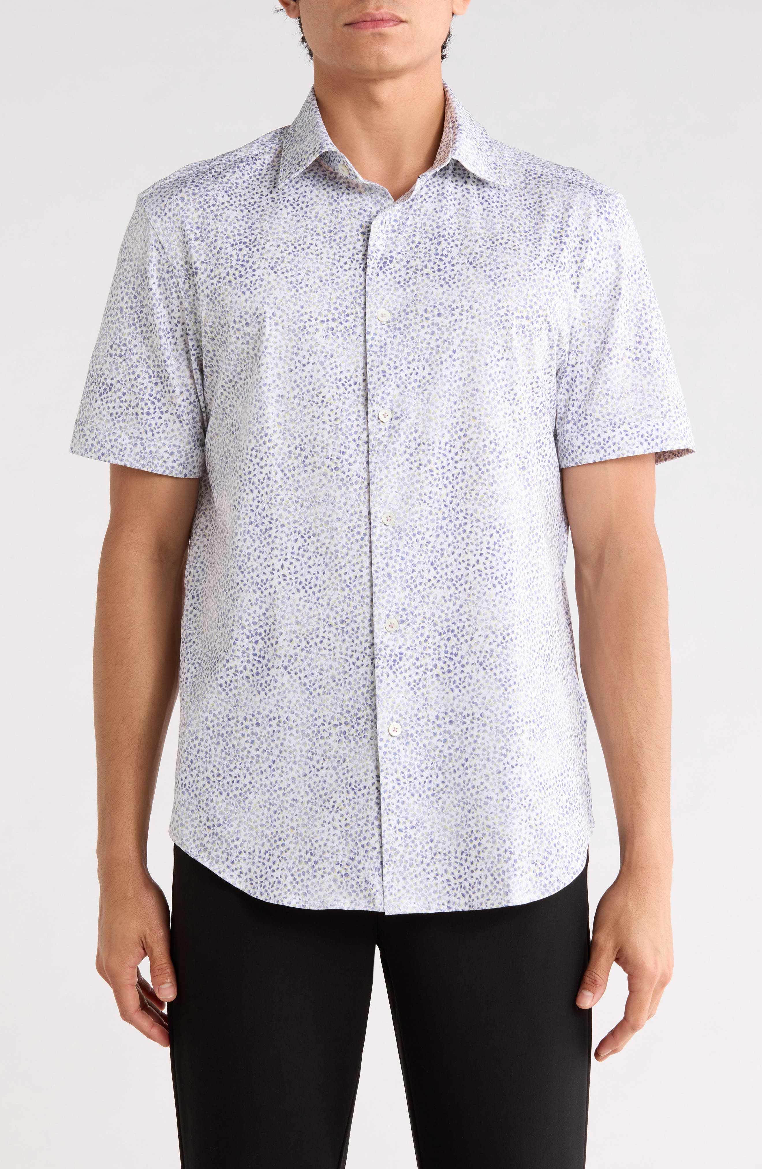 Bugatchi Micro Print Stretch Cotton Short Sleeve Button-Up Shirt