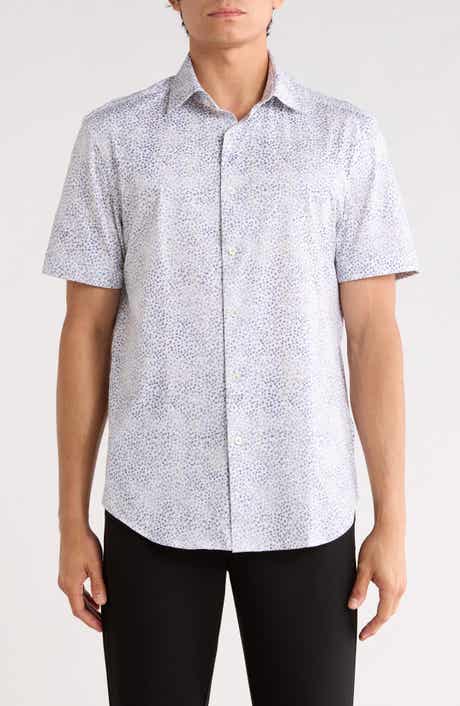 Bugatchi Micro Print Stretch Cotton Short Sleeve Button-Up Shirt
