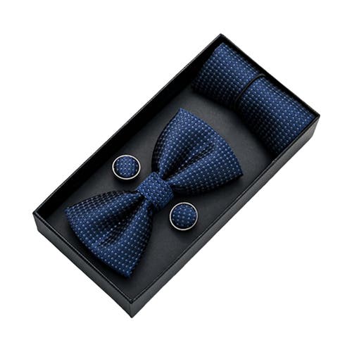 Moustache Patterned-jacquard Bow Tie Set In Navy