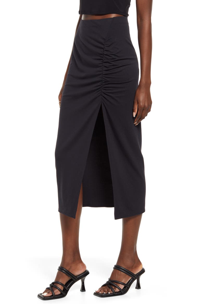 Ruched Knit Midi Skirt, Alternate, color, BLACK