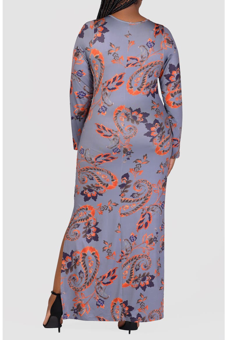 Paisley Print Long Sleeve Maxi Dress, Alternate, color, ORANGE MULTI