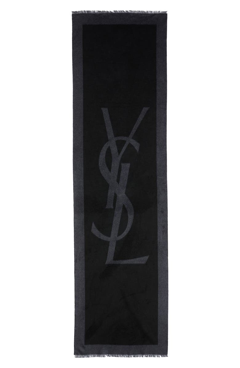 Saint Laurent Cassandre Silk Scarf, Main, color, Black/ Dark Grey