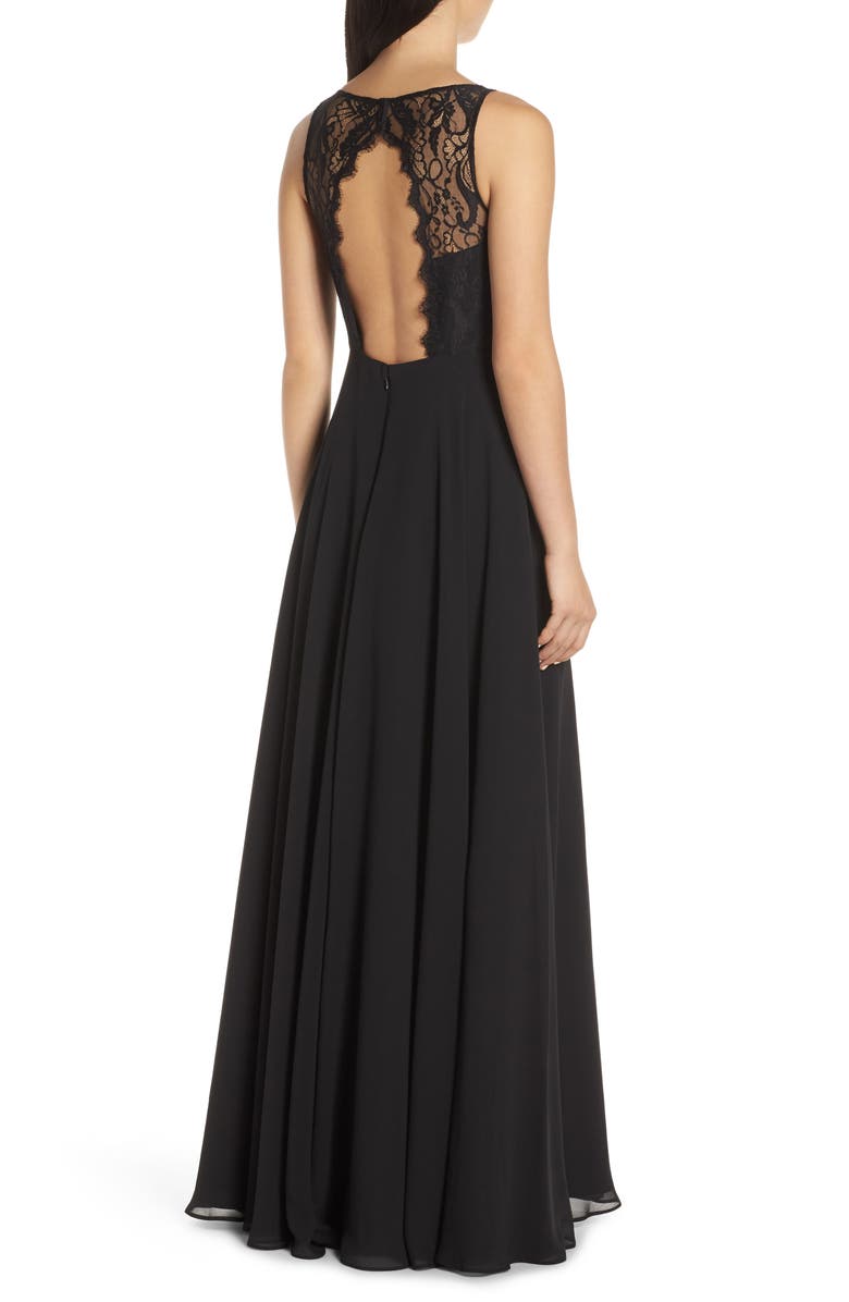 Hayley Paige Occasions Lace Bodice Chiffon Evening Dress, Alternate, color, 