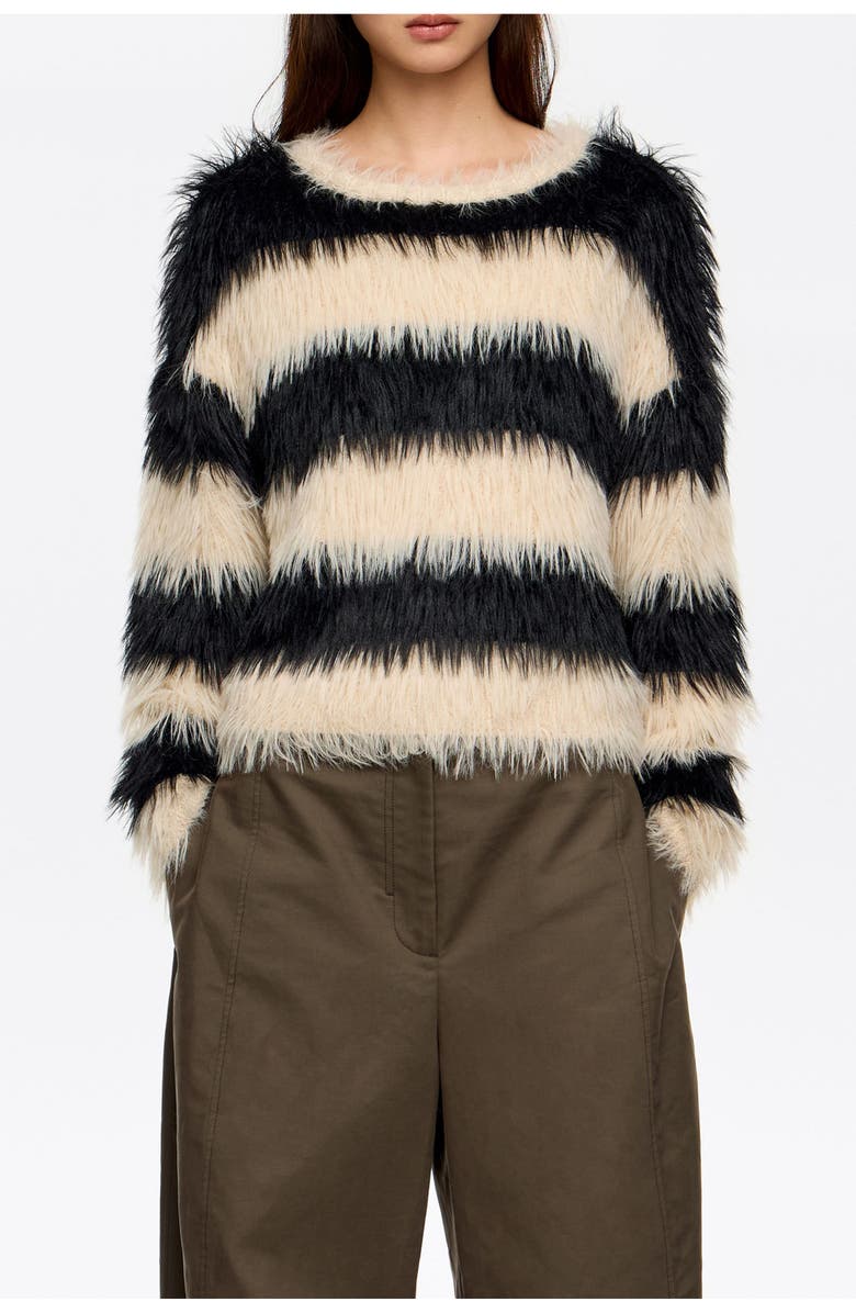 Bimba y Lola Striped Fur Sweater, Main, color, Black