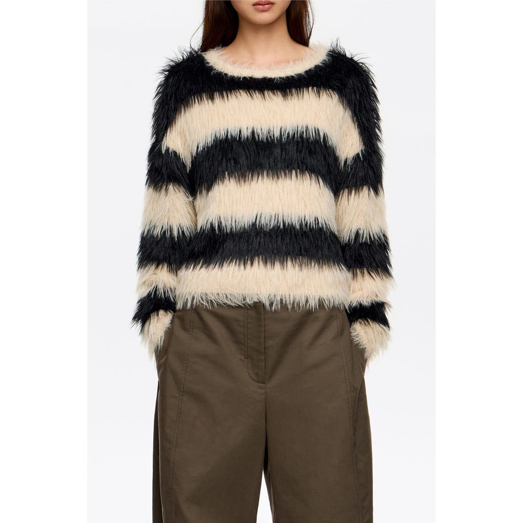 Bimba Y Lola Striped Fur Sweater In Black
