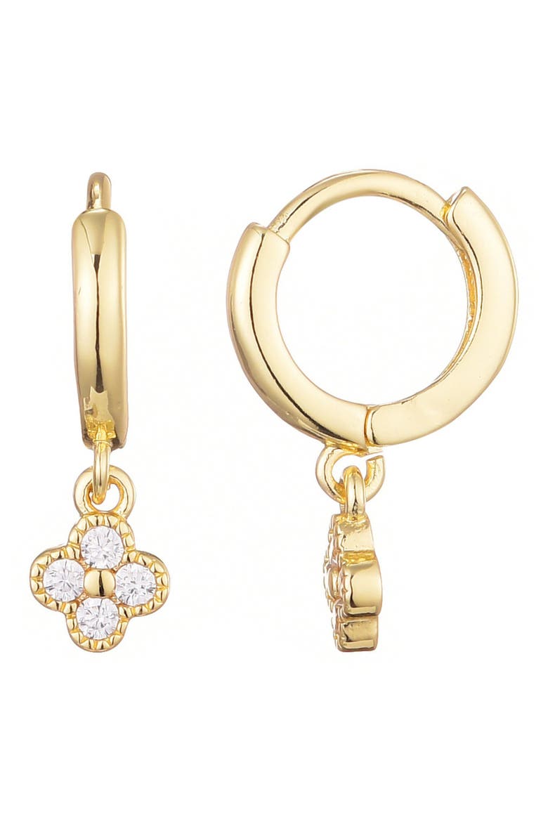 Mini Cubic Zirconia Clover Drop Earrings, Alternate, color, GOLD