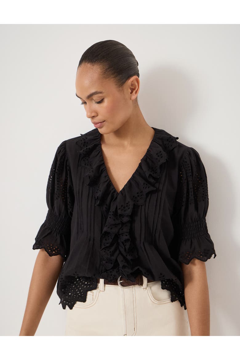 Koa Cotton Broderie Blouse, Alternate, color, Black