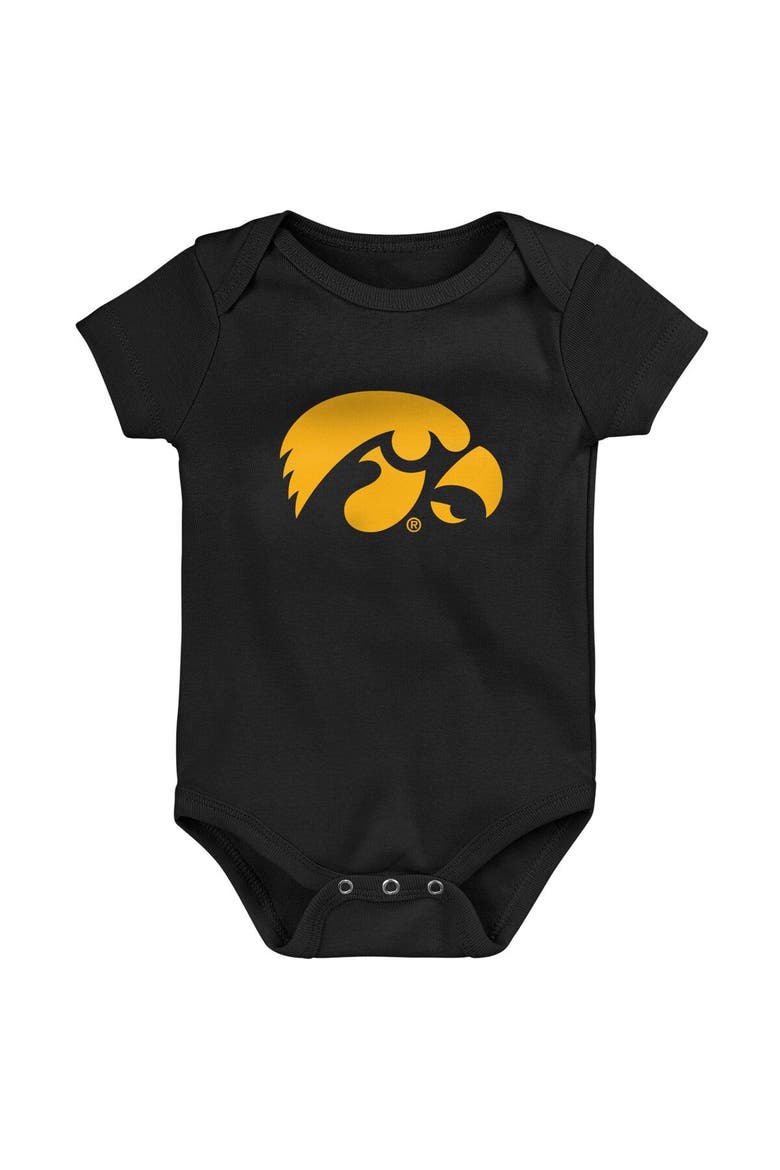 Newborn & Infant Black/Gold/Heathered Gray Iowa Hawkeyes 3-Pack Game On Bodysuit Set, Alternate, color, Black