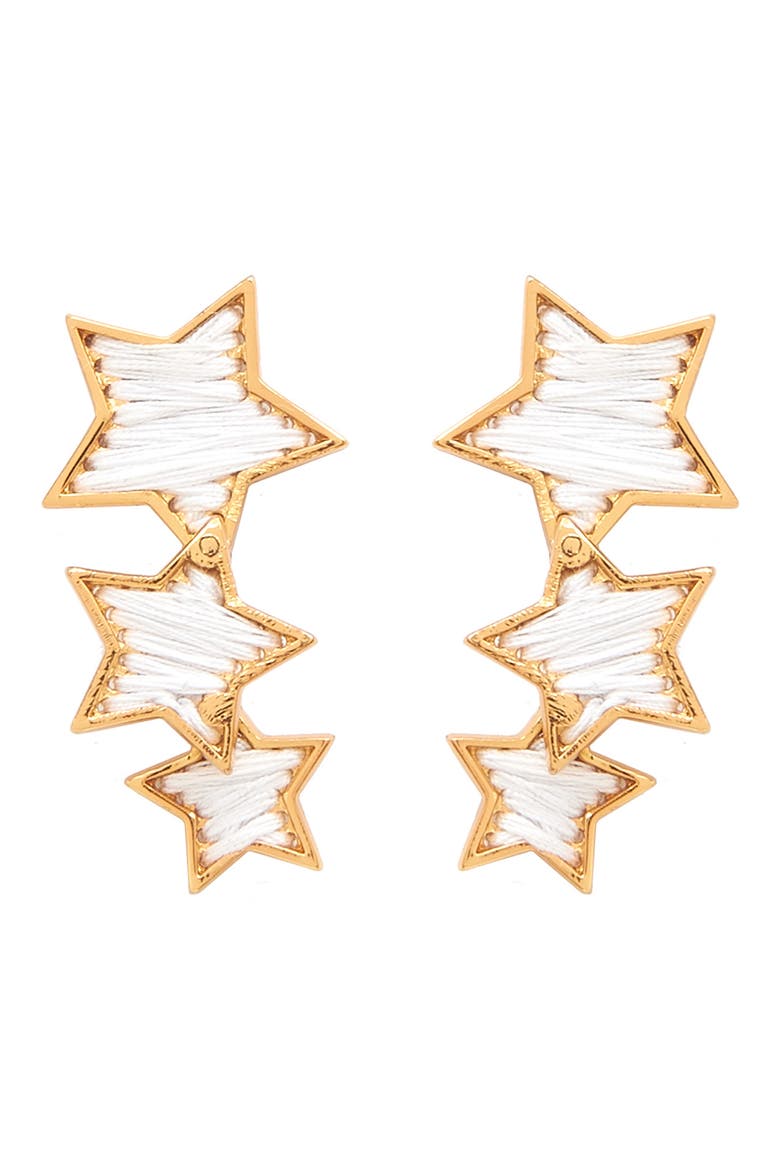 Triple Star Earrings, Main, color, WHITE/ GOLD