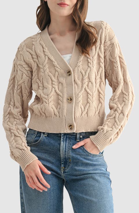 Cable Crop V-Neck Cardigan