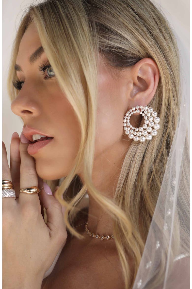 Imitation Pearl Statement Frontal Hoop Earrings, Alternate, color, GOLD