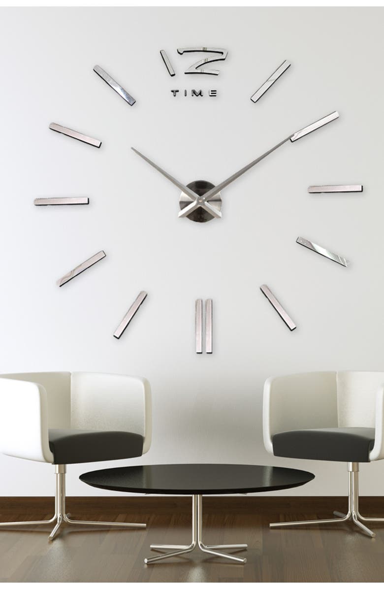 WALPLUS 3D Giant Vinyl Silver Clock Decal with Clock Mechanism, Main, color,