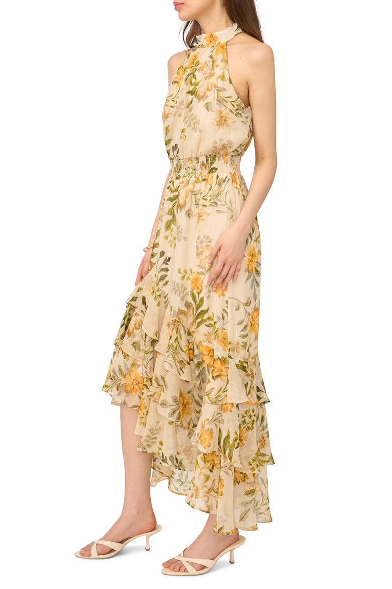 Floral Halter Neck Ruffle Chiffon Maxi Dress, Alternate, color, SUNFLOWER