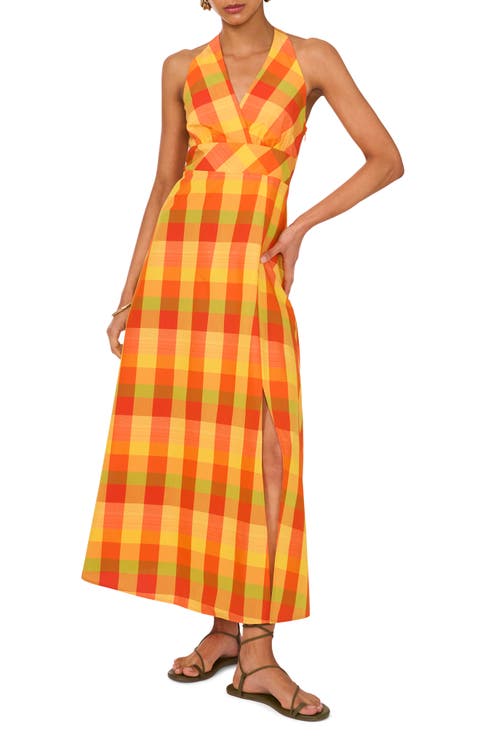 Check Halter Maxi Dress