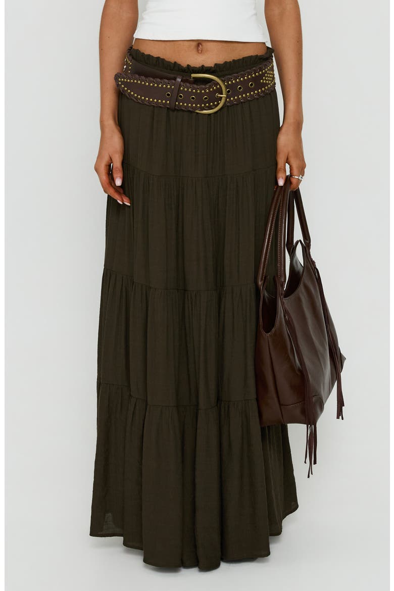 Mya Tiered Maxi Skirt, Main, color, CHOCOLATE