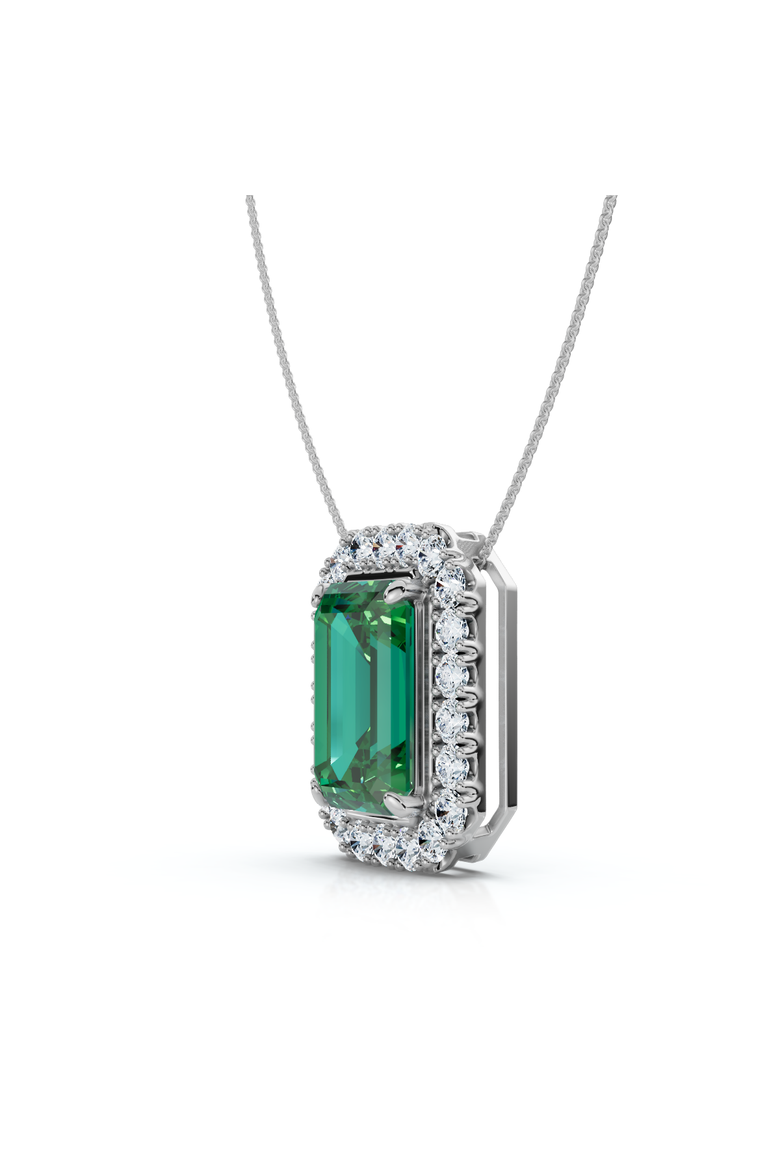 7 1/2Ct Emerald & Diamond Pendant Gold 3/4" Tall 18" Necklace, Alternate, color, 10k White Gold