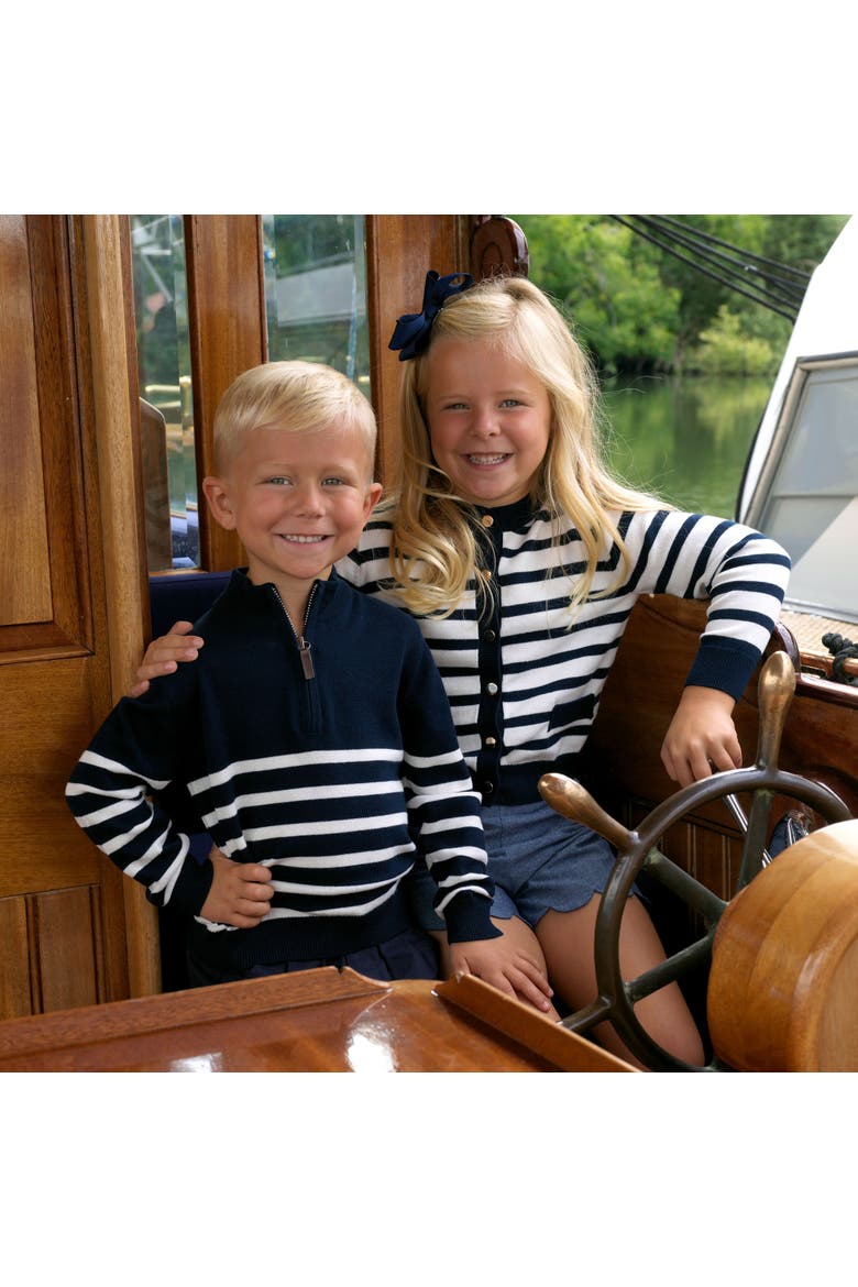 Breton Stripe Cardigan, Alternate, color, Navy