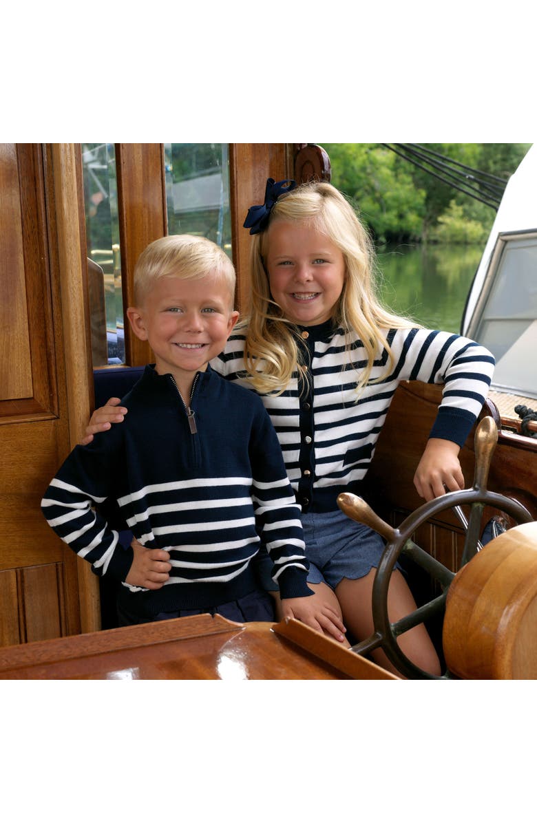 Rachel Riley Breton Stripe Cardigan, Alternate, color, Navy