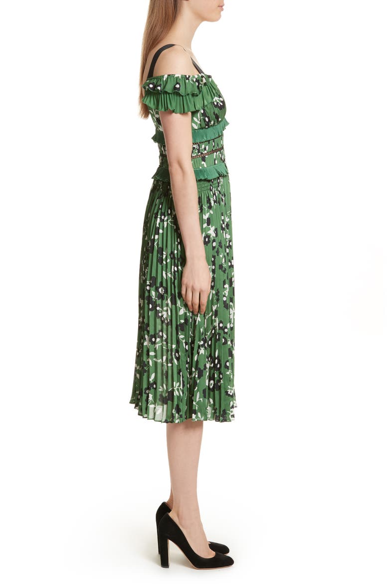 Floral Print Cold Shoulder Dress, Alternate, color, GREEN