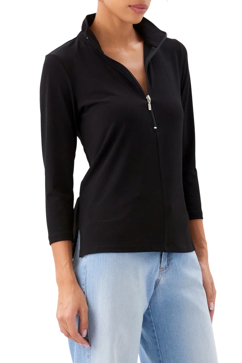 Quarter Zip Travel Jersey Pullover, Alternate, color, BLACK